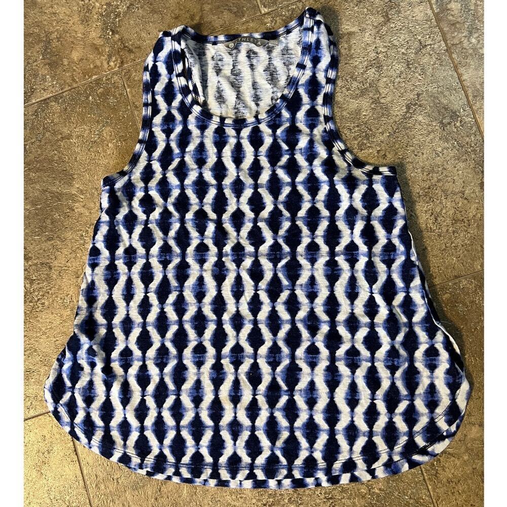 Athleta split seam tie dye geometric tank top, blue print, women's size XS